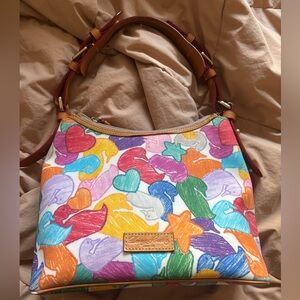 Vintage Dooney & Bourke Colorful Heart Ducks Print Shoulder Bag